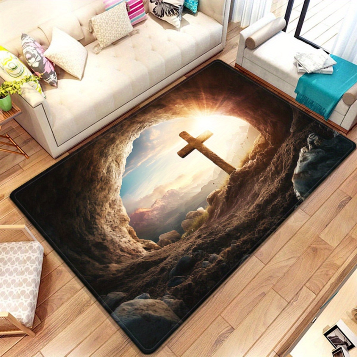 Sunrise Home Textiles & Apparel - Религиозный крест-пещера, ковер, духовное христианское искусство,