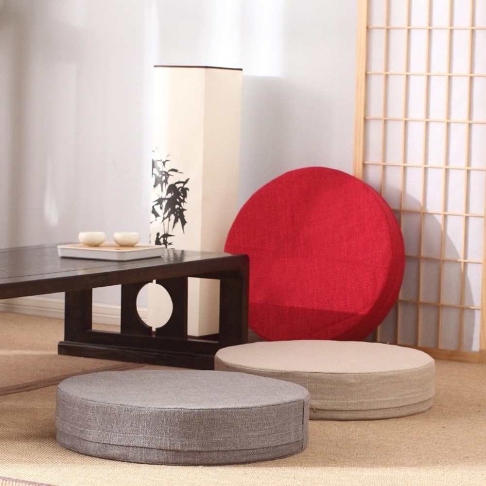 Новая круглая льняная подушка  – обзор и цена Floor Cushion Pouf